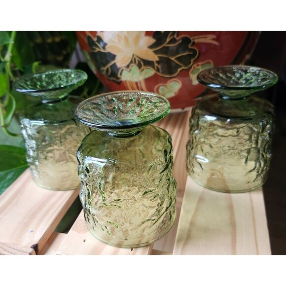 Avocado Green Vintage Squat Footed Tumblers Milano Anchor Hocking Glass - Picture 6 of 9